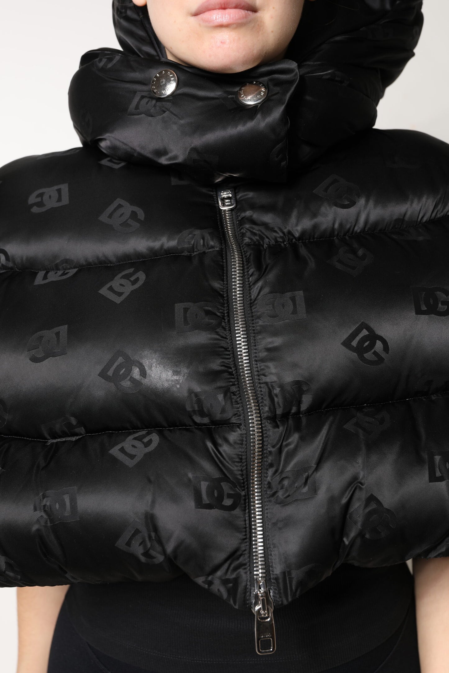 Dolce &amp; Gabbana Black Padded Puffer Hooded Full Zip Cropped Jacket