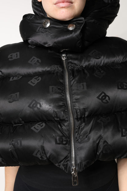 Dolce &amp; Gabbana Black Padded Puffer Hooded Full Zip Cropped Jacket