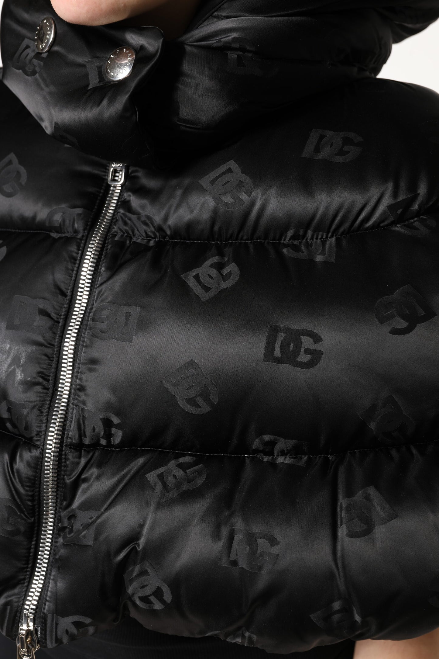 Dolce &amp; Gabbana Black Padded Puffer Hooded Full Zip Cropped Jacket