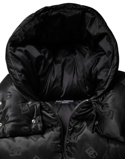 Dolce &amp; Gabbana Black Padded Puffer Hooded Full Zip Cropped Jacket