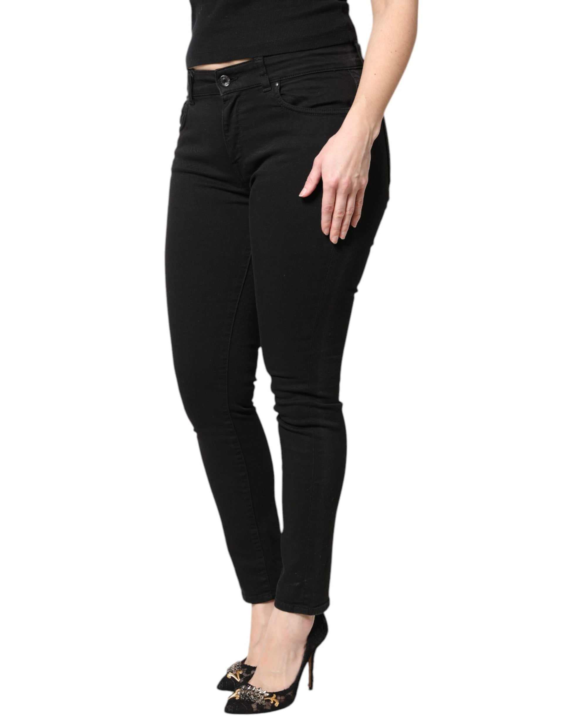 Dolce & Gabbana Black Cotton Mid Waisted Skinny Denim Jeans by Dolce & Gabbana