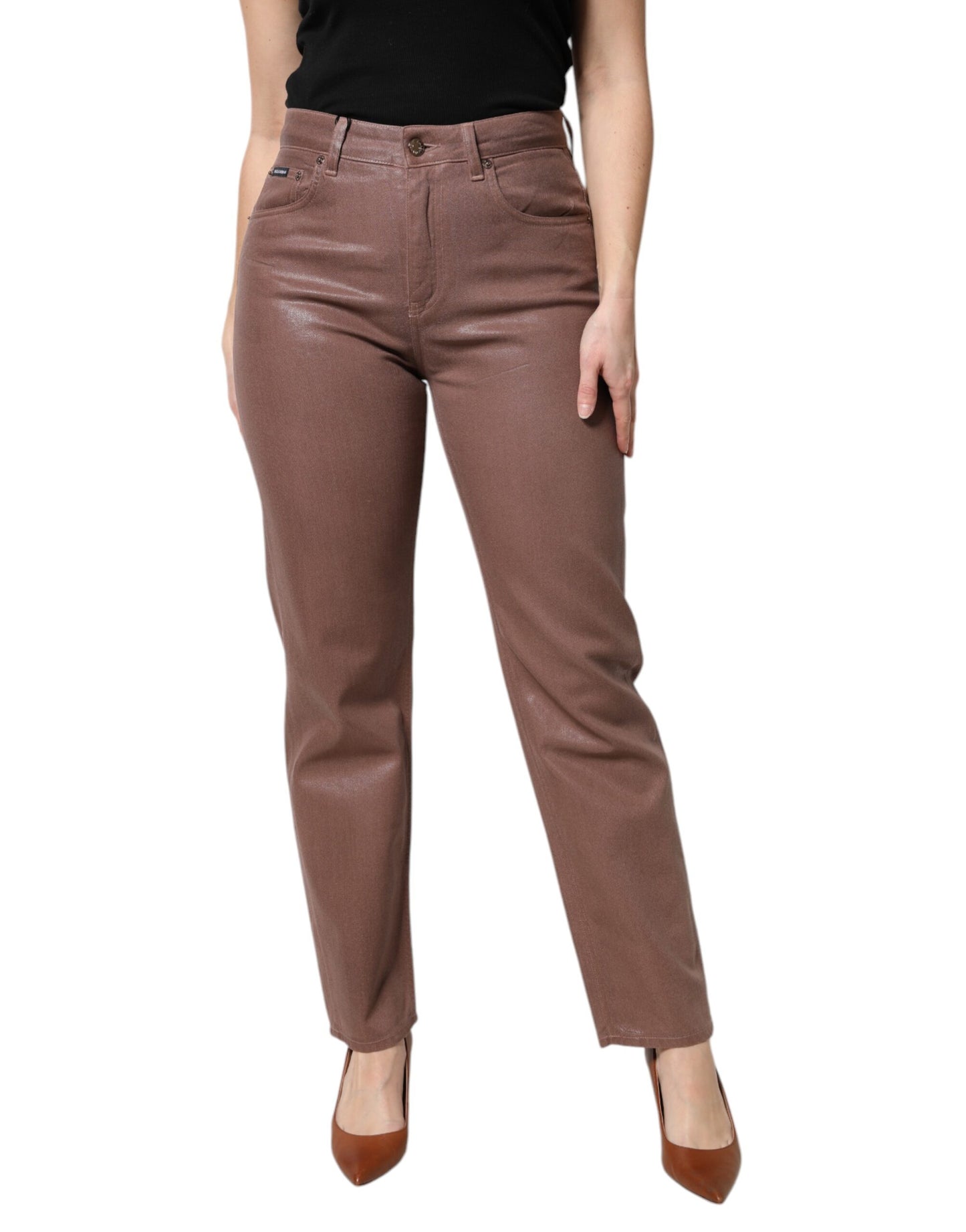 Dolce & Gabbana Brown Cotton High Waist Tapered Denim Jeans by Dolce & Gabbana