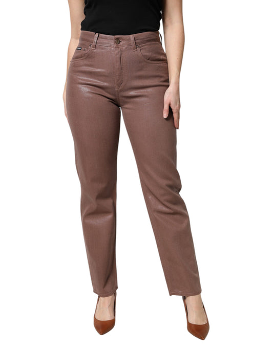 Dolce & Gabbana Brown Cotton High Waist Tapered Denim Jeans by Dolce & Gabbana