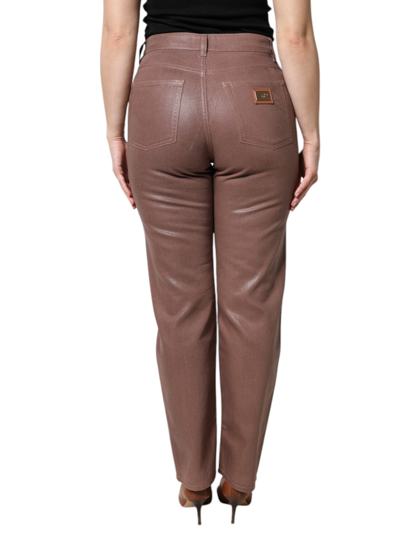 Dolce & Gabbana Brown Cotton High Waist Tapered Denim Jeans by Dolce & Gabbana