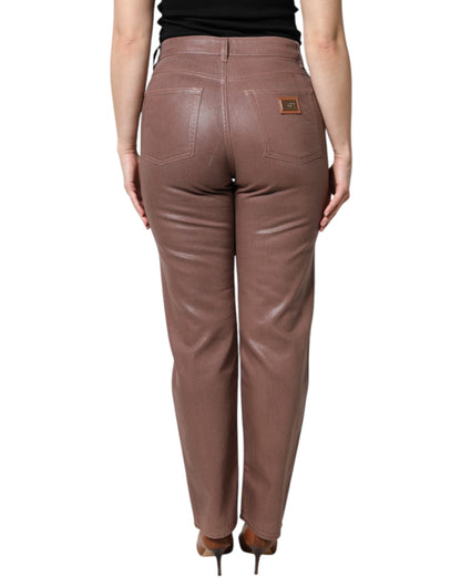 Dolce & Gabbana Brown Cotton High Waist Tapered Denim Jeans by Dolce & Gabbana
