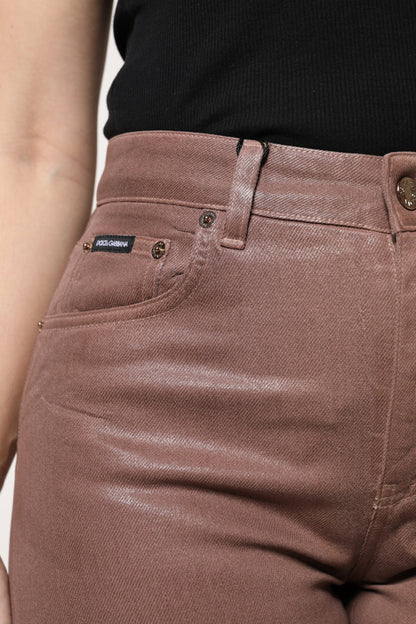 Dolce & Gabbana Brown Cotton High Waist Tapered Denim Jeans by Dolce & Gabbana