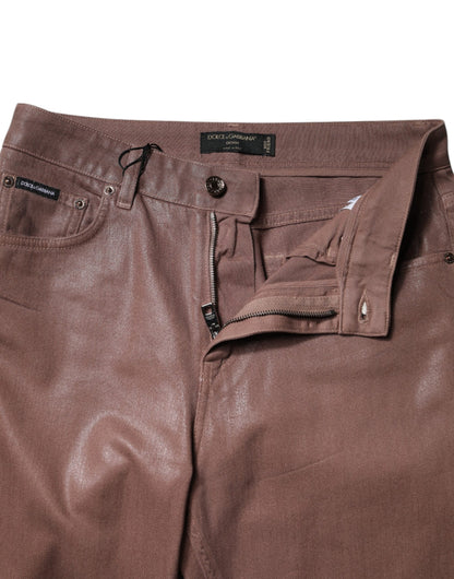 Dolce & Gabbana Brown Cotton High Waist Tapered Denim Jeans by Dolce & Gabbana