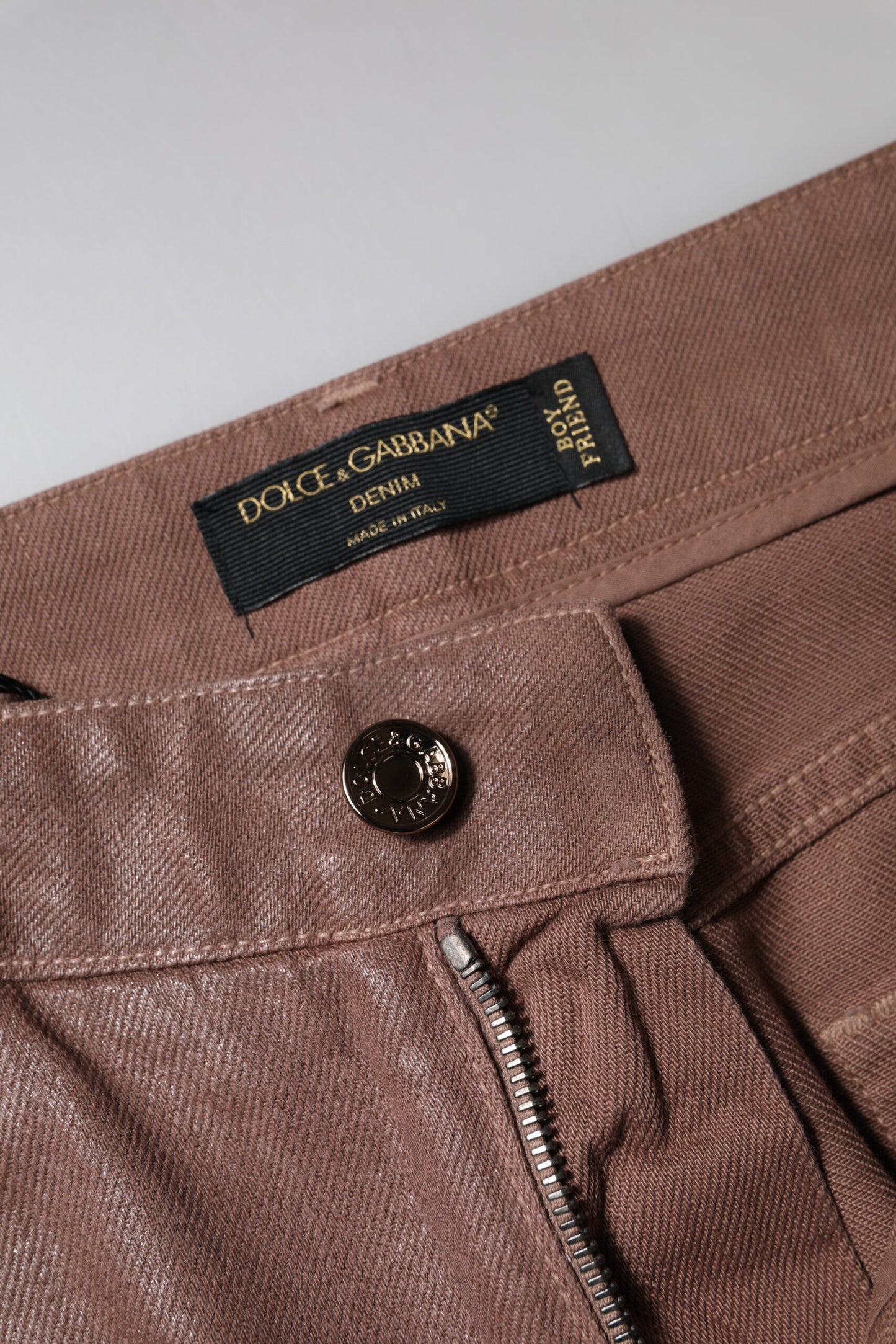 Dolce & Gabbana Brown Cotton High Waist Tapered Denim Jeans by Dolce & Gabbana
