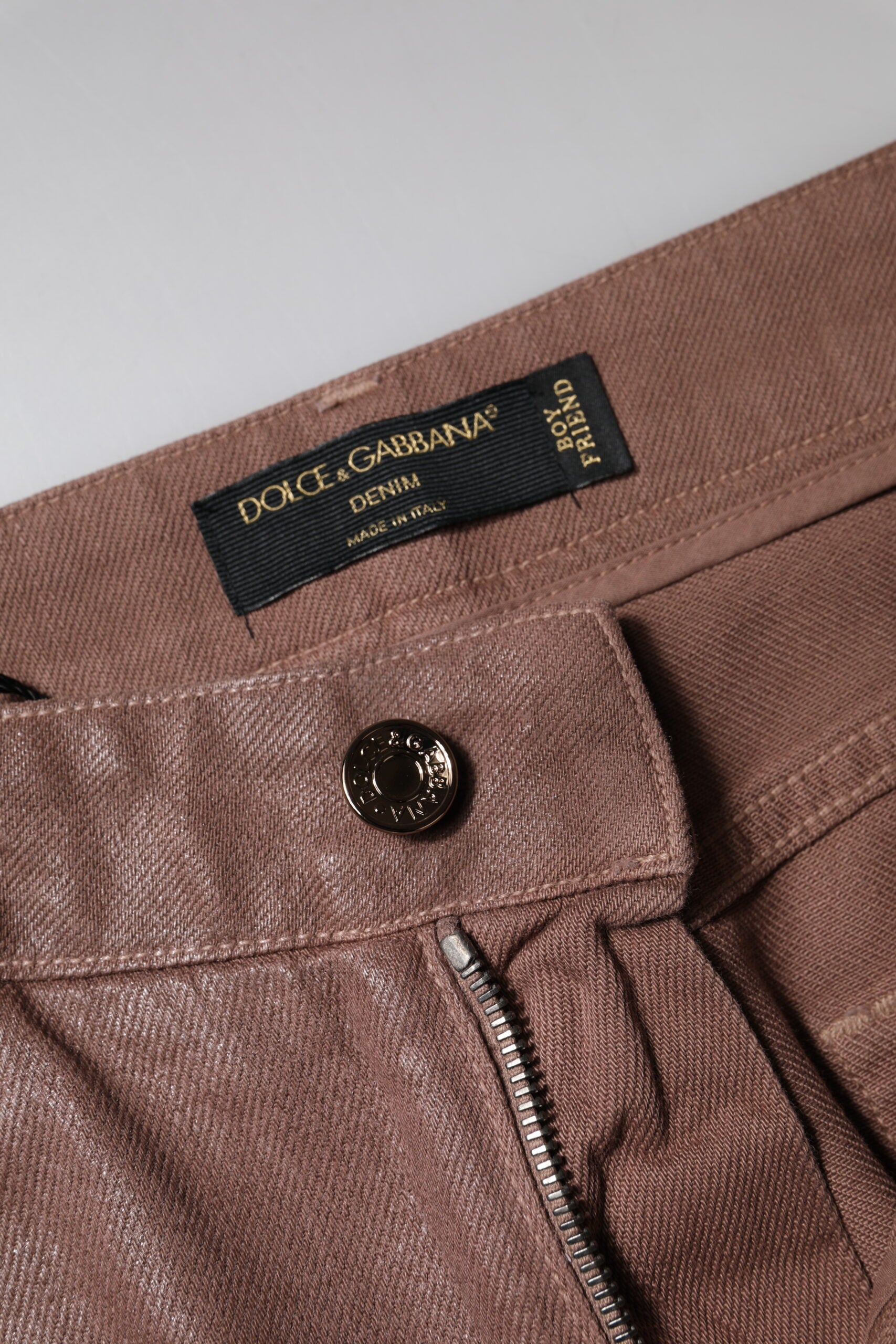 Dolce & Gabbana Brown Cotton High Waist Tapered Denim Jeans by Dolce & Gabbana