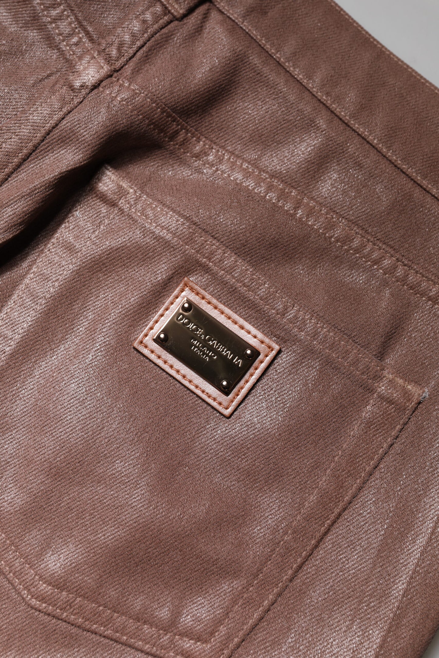 Dolce & Gabbana Brown Cotton High Waist Tapered Denim Jeans by Dolce & Gabbana