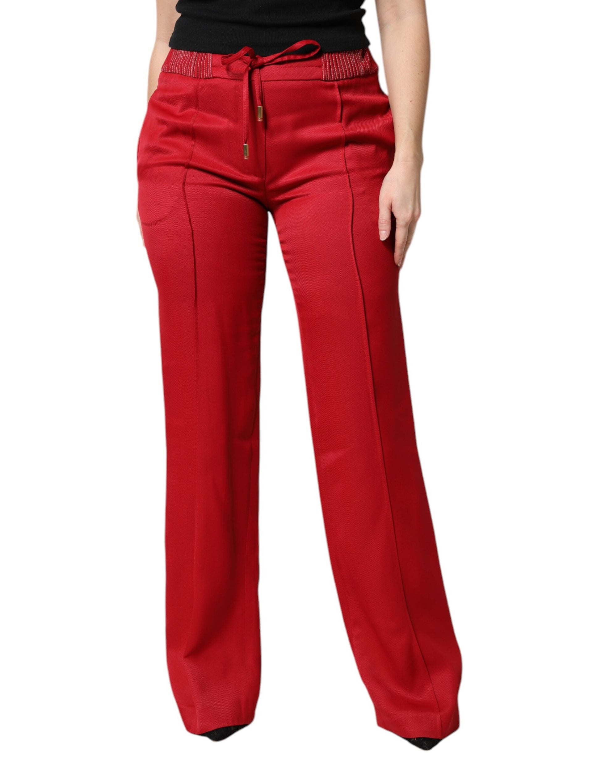 Dolce & Gabbana Red Viscose Straight Fit Pants by Dolce & Gabbana