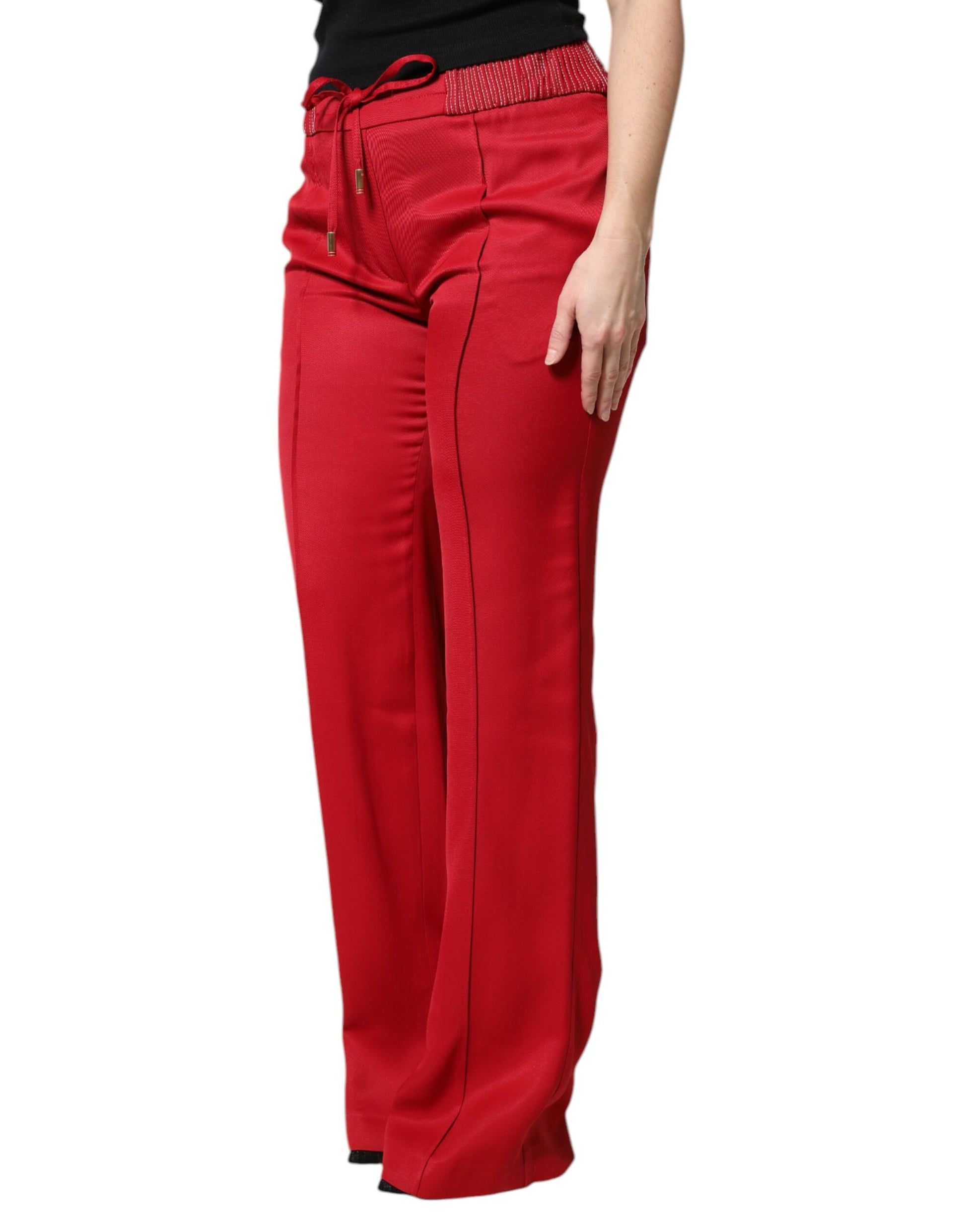 Dolce & Gabbana Red Viscose Straight Fit Pants by Dolce & Gabbana