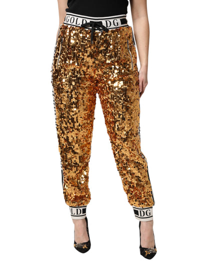 Dolce & Gabbana Metallic Gold DG Logo Sequined Jogger Pants by Dolce & Gabbana