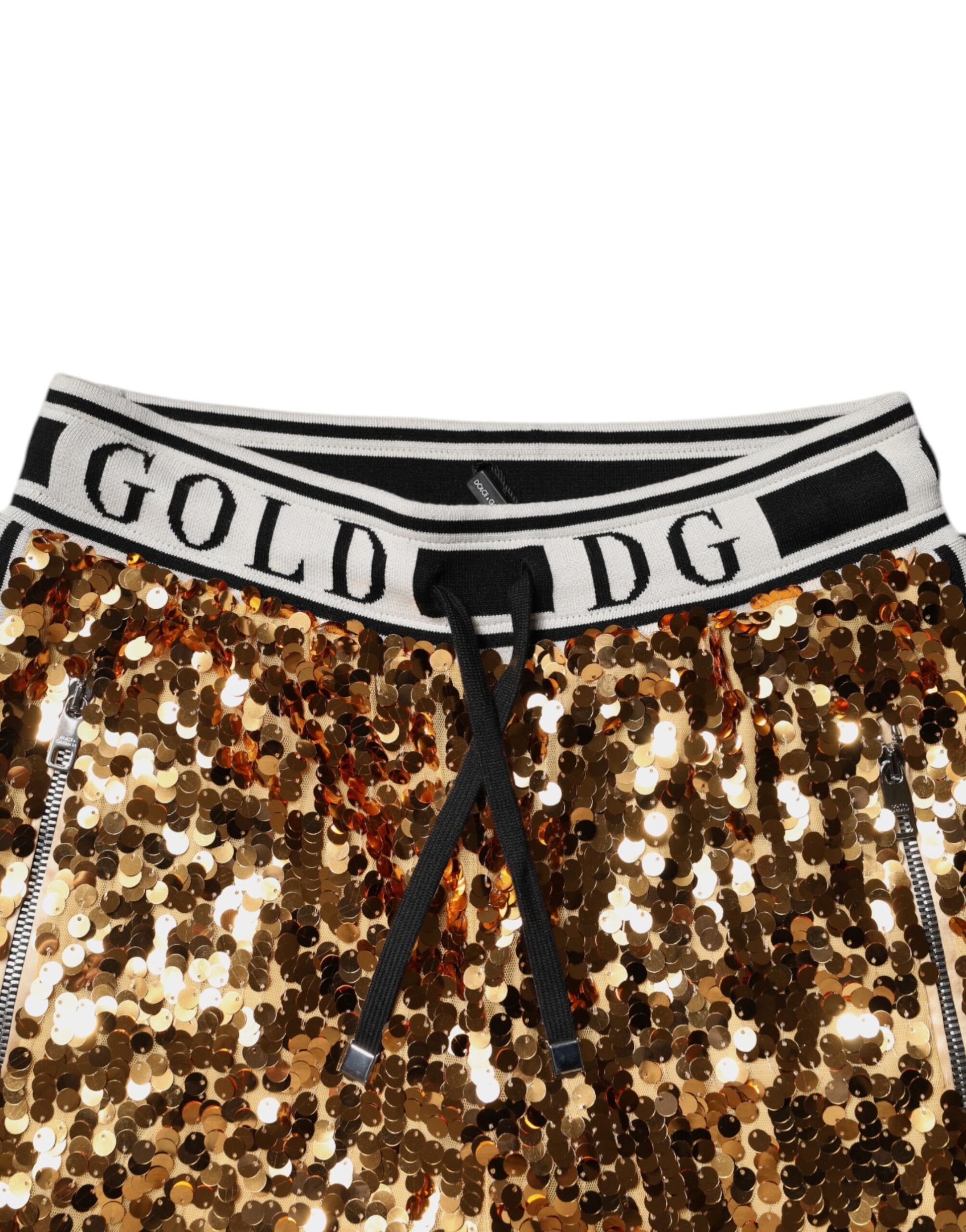 Dolce & Gabbana Metallic Gold DG Logo Sequined Jogger Pants by Dolce & Gabbana