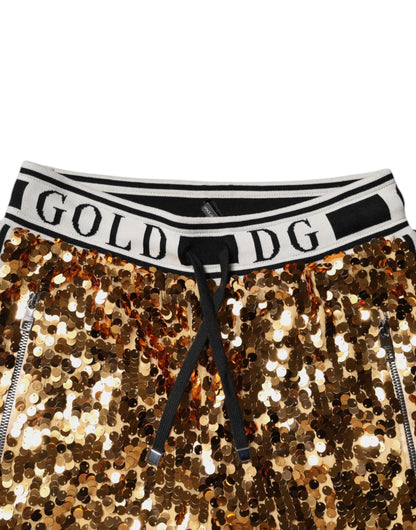 Dolce & Gabbana Metallic Gold DG Logo Sequined Jogger Pants by Dolce & Gabbana
