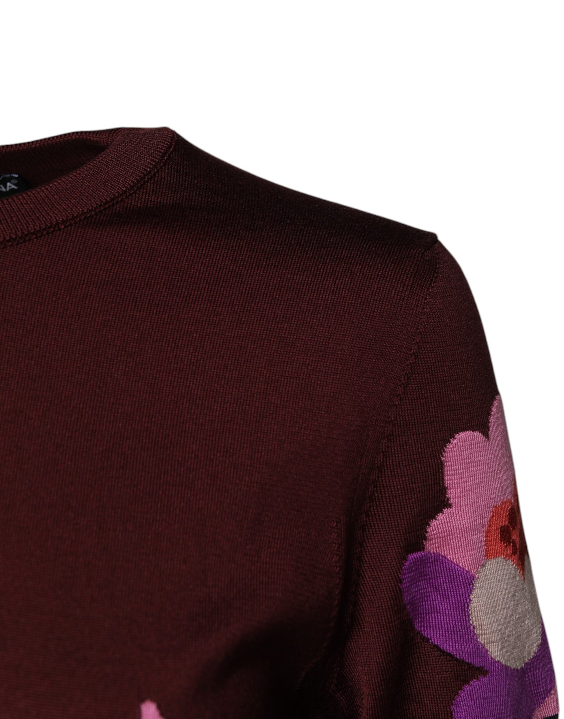 Dolce & Gabbana Maroon Floral Silk Crew Neck Blouse Top by Dolce & Gabbana