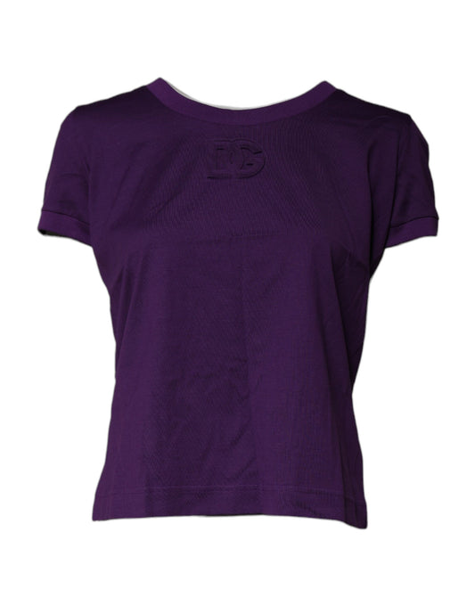 T-shirt à col rond et manches courtes en coton violet Dolce &amp; Gabbana