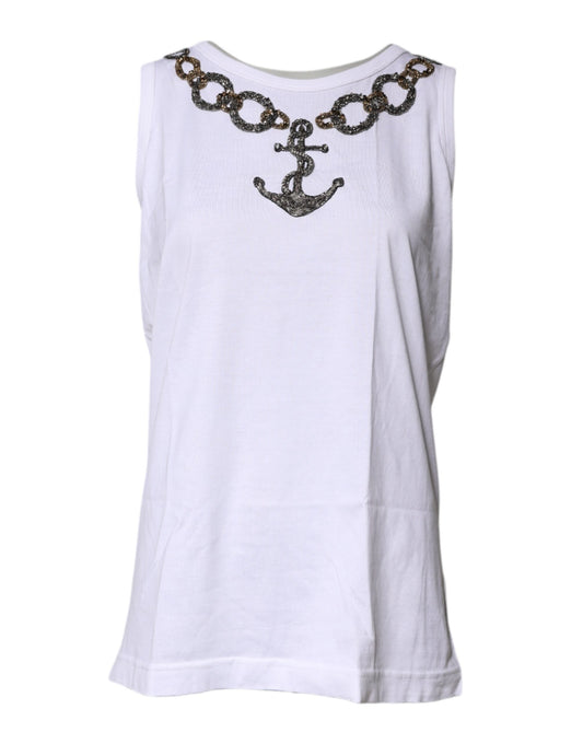 Débardeur Dolce &amp; Gabbana en coton blanc avec broderie chaîne d'ancre