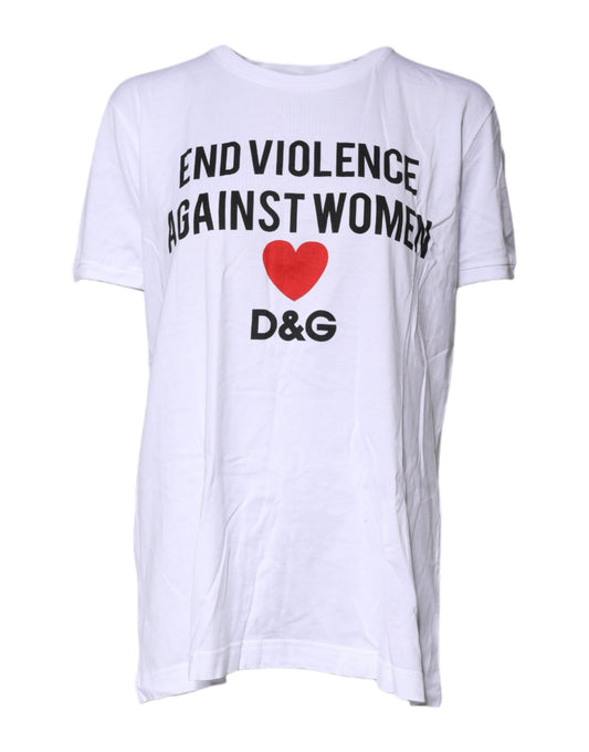 T-shirt col rond imprimé en coton blanc Dolce &amp; Gabbana