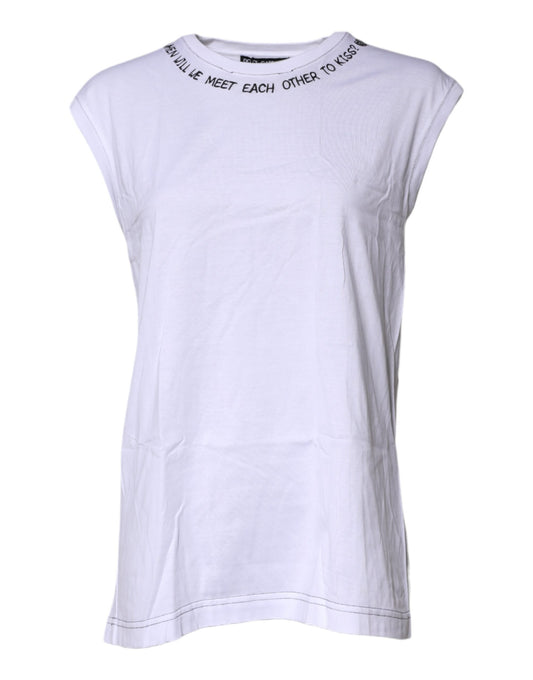 T-shirt débardeur imprimé sans manches en coton blanc Dolce &amp; Gabbana