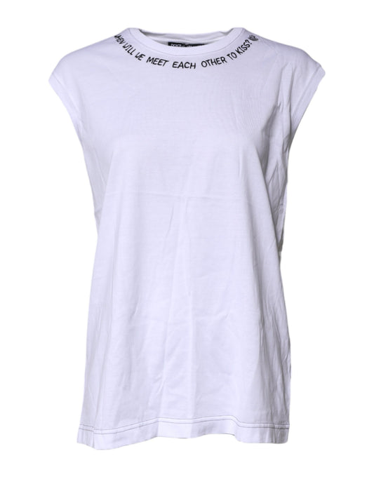 T-shirt débardeur imprimé sans manches en coton blanc Dolce &amp; Gabbana