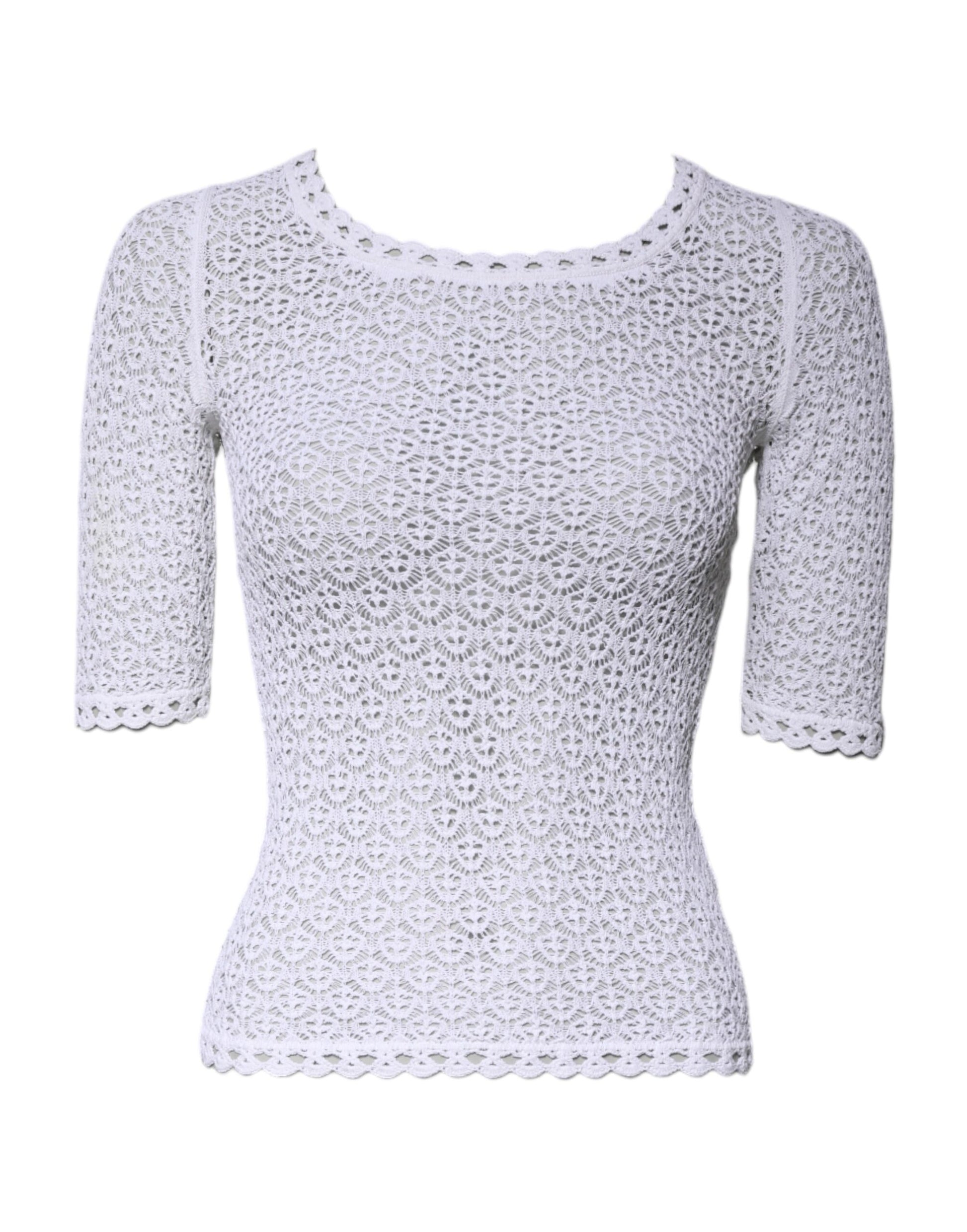 Dolce & Gabbana White Viscose Short Sleeve Crochet Top by Dolce & Gabbana