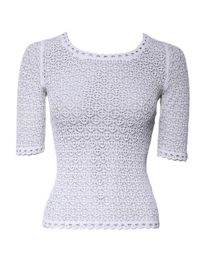 Dolce & Gabbana White Viscose Short Sleeve Crochet Top by Dolce & Gabbana