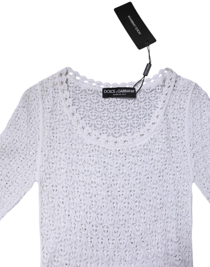 Dolce & Gabbana White Viscose Short Sleeve Crochet Top by Dolce & Gabbana