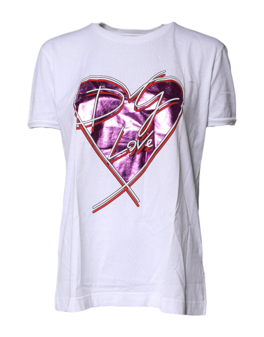 T-shirt col rond en coton imprimé blanc Dolce &amp; Gabbana