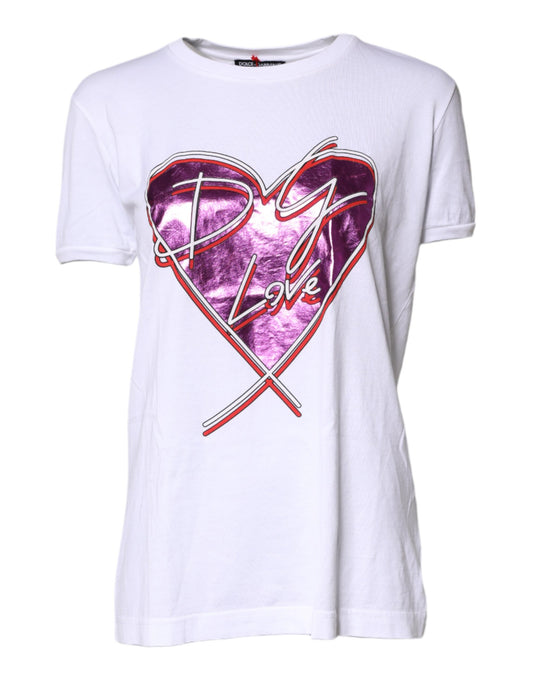 T-shirt col rond en coton imprimé blanc Dolce &amp; Gabbana