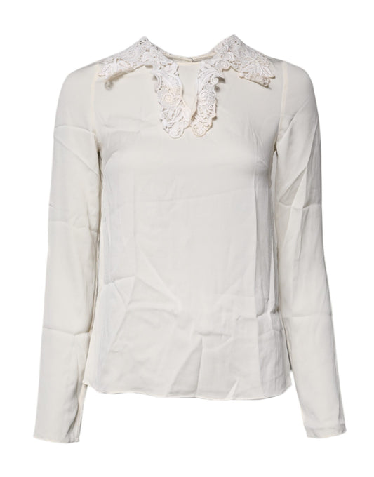 Dolce & Gabbana Cream Floral Lace Long Sleeves Blouse Top by Dolce & Gabbana