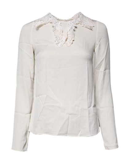 Dolce & Gabbana Cream Floral Lace Long Sleeves Blouse Top by Dolce & Gabbana