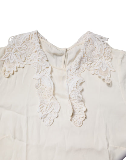 Dolce & Gabbana Cream Floral Lace Long Sleeves Blouse Top by Dolce & Gabbana