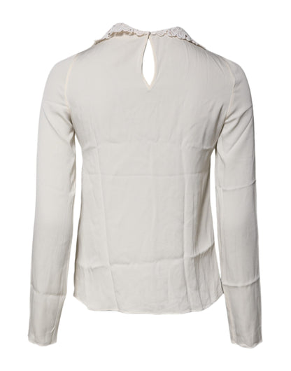 Dolce & Gabbana Cream Floral Lace Long Sleeves Blouse Top by Dolce & Gabbana