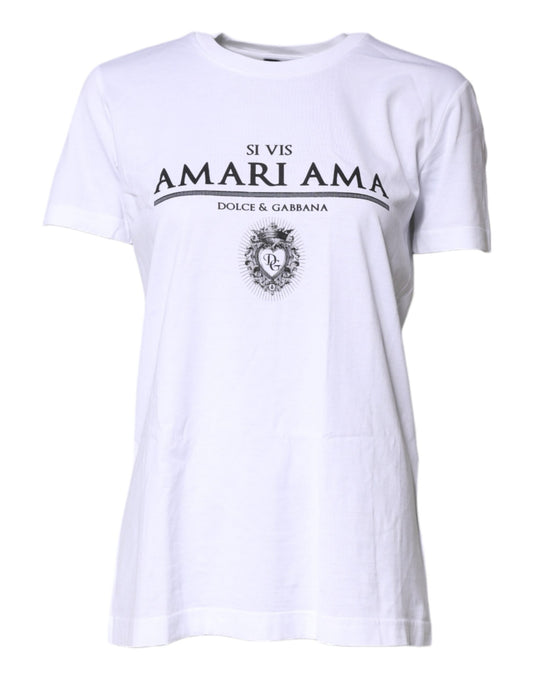 T-shirt col rond imprimé en coton blanc Dolce &amp; Gabbana