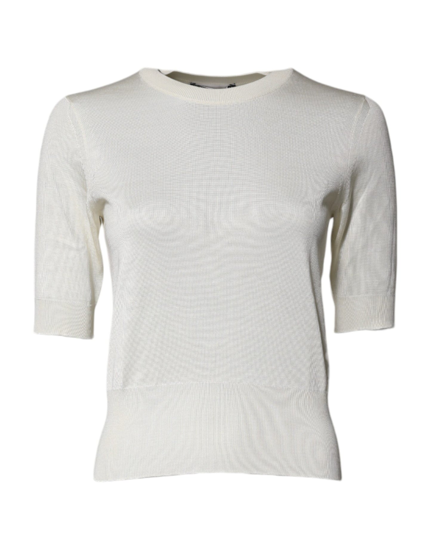 Dolce & Gabbana Cream Short Sleeve Silk Round Neck Blouse Top by Dolce & Gabbana