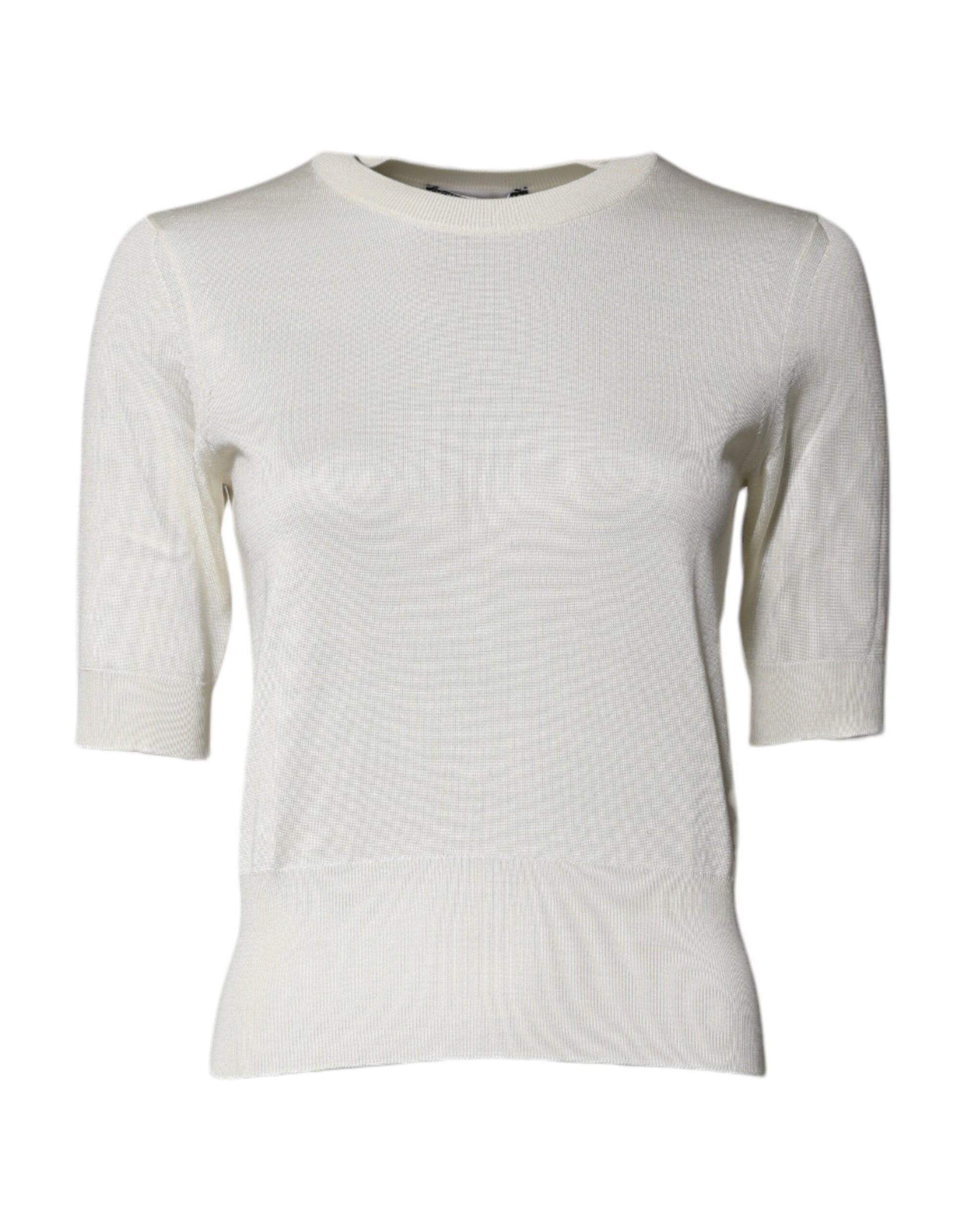 Dolce & Gabbana Cream Short Sleeve Silk Round Neck Blouse Top by Dolce & Gabbana
