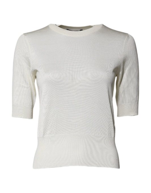 Dolce & Gabbana Cream Short Sleeve Silk Round Neck Blouse Top by Dolce & Gabbana