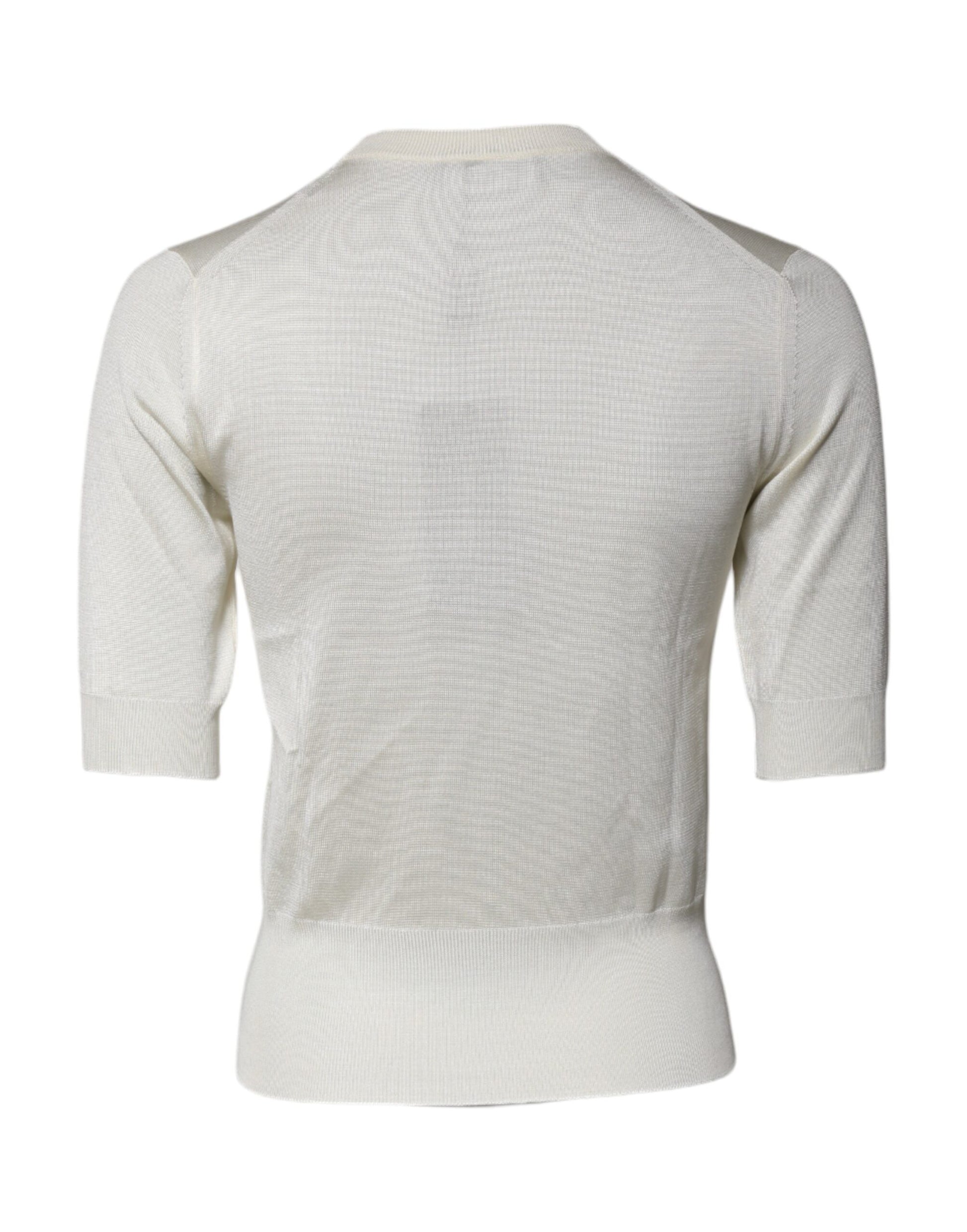 Dolce & Gabbana Cream Short Sleeve Silk Round Neck Blouse Top by Dolce & Gabbana