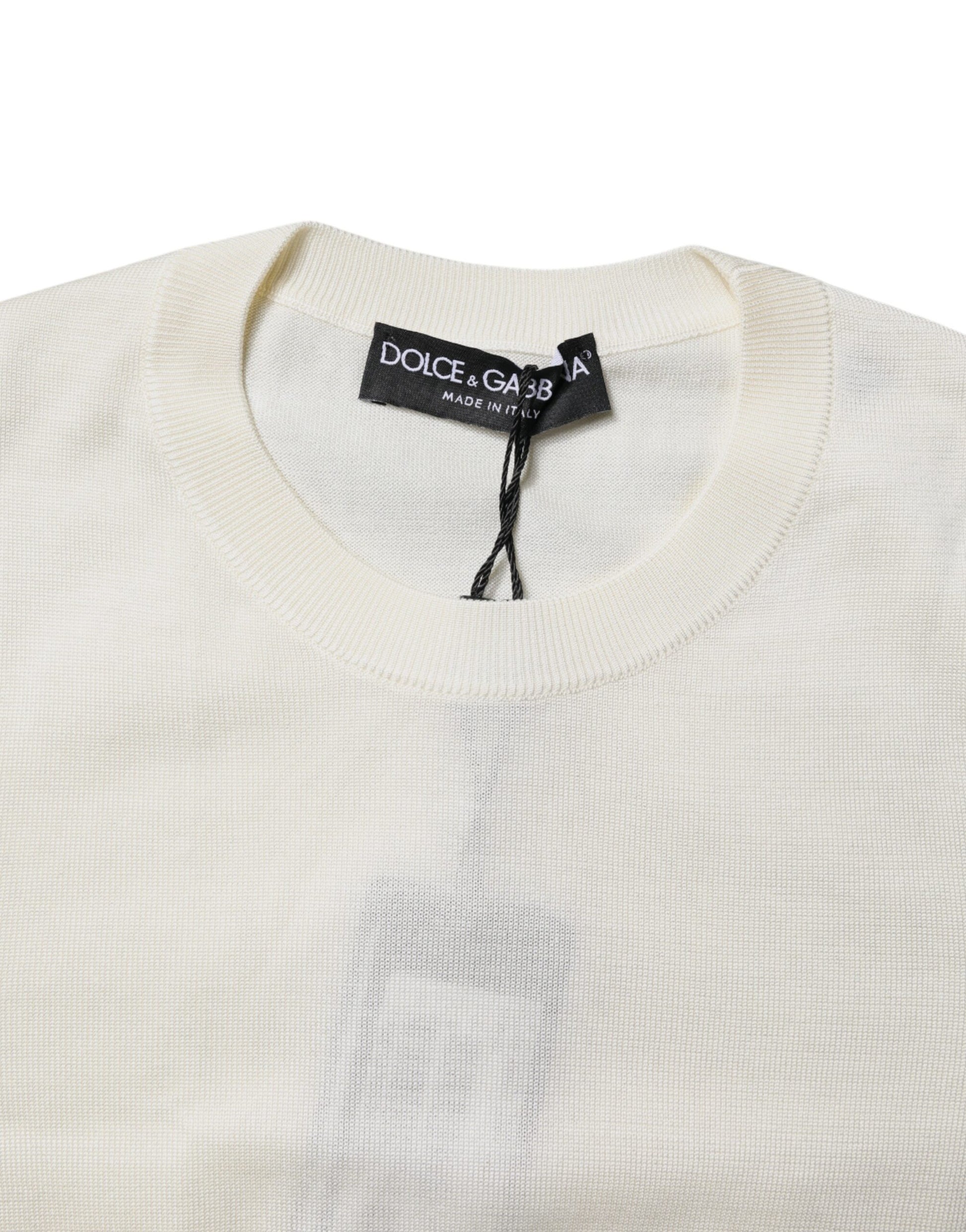 Dolce & Gabbana Cream Short Sleeve Silk Round Neck Blouse Top by Dolce & Gabbana