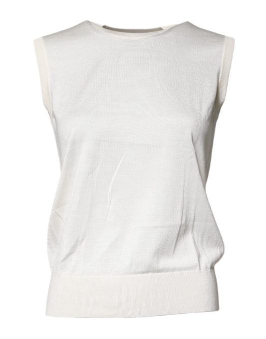Débardeur col rond sans manches en soie crème Dolce &amp; Gabbana