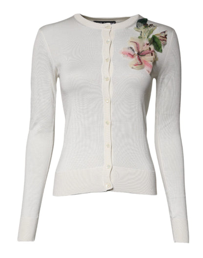 Dolce & Gabbana Cream Floral Silk Embellished Cardigan Sweater by Dolce & Gabbana
