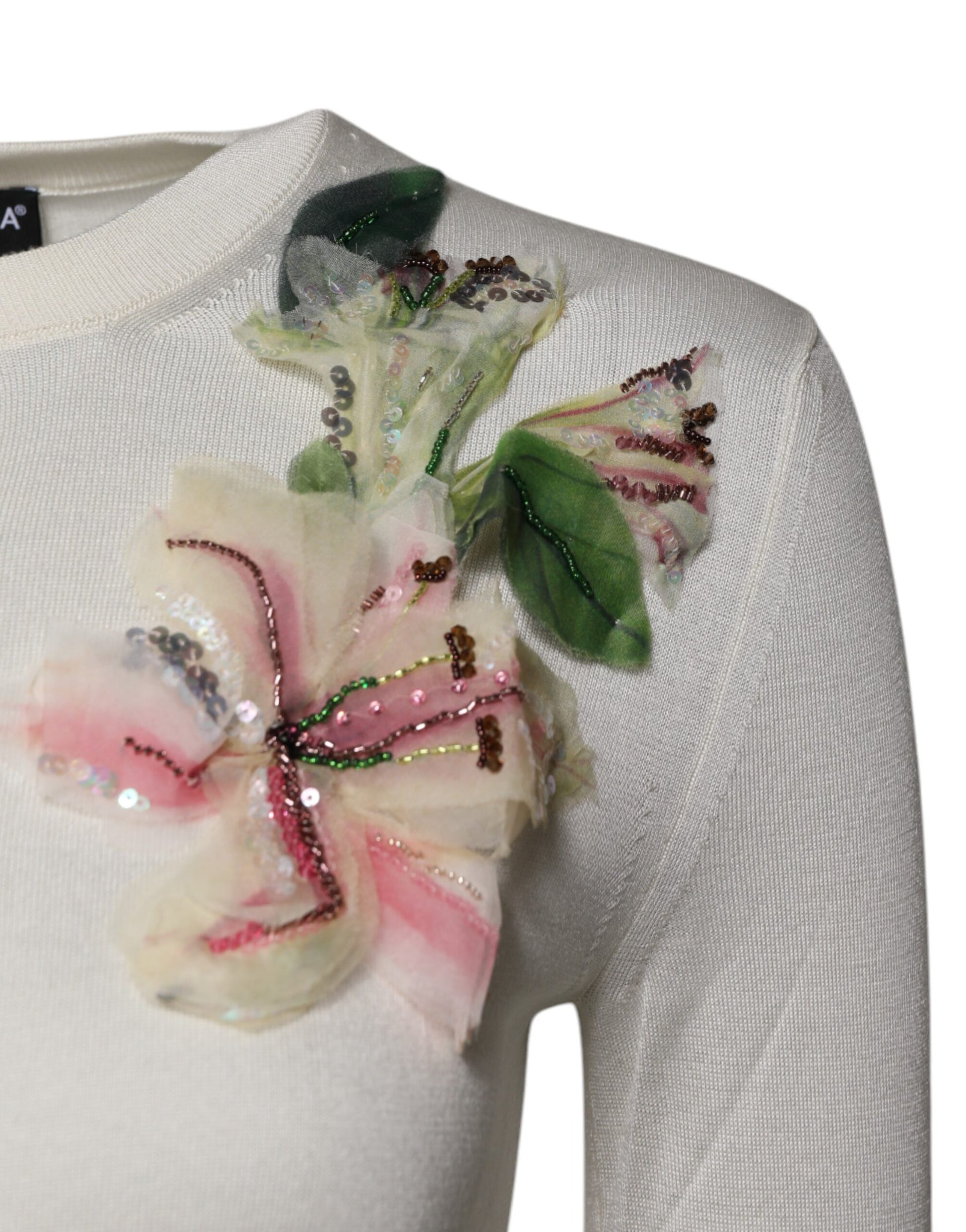 Dolce & Gabbana Cream Floral Silk Embellished Cardigan Sweater by Dolce & Gabbana