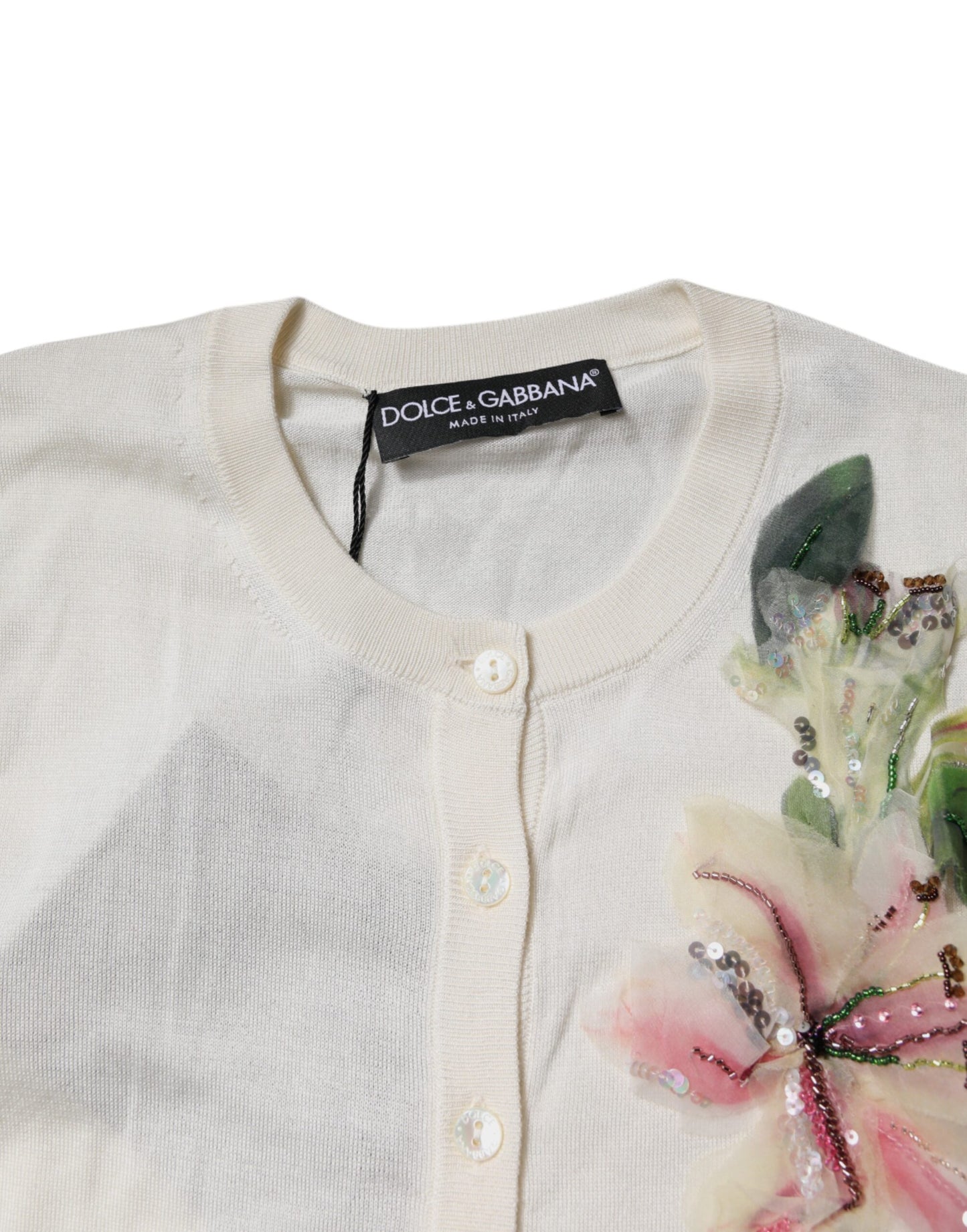 Dolce & Gabbana Cream Floral Silk Embellished Cardigan Sweater by Dolce & Gabbana