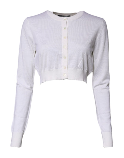 Dolce & Gabbana Cream Cashmere Knit Cropped Cardigan Sweater by Dolce & Gabbana