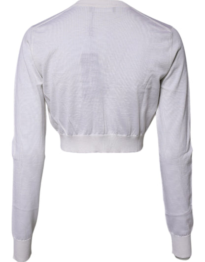 Dolce & Gabbana Cream Cashmere Knit Cropped Cardigan Sweater by Dolce & Gabbana