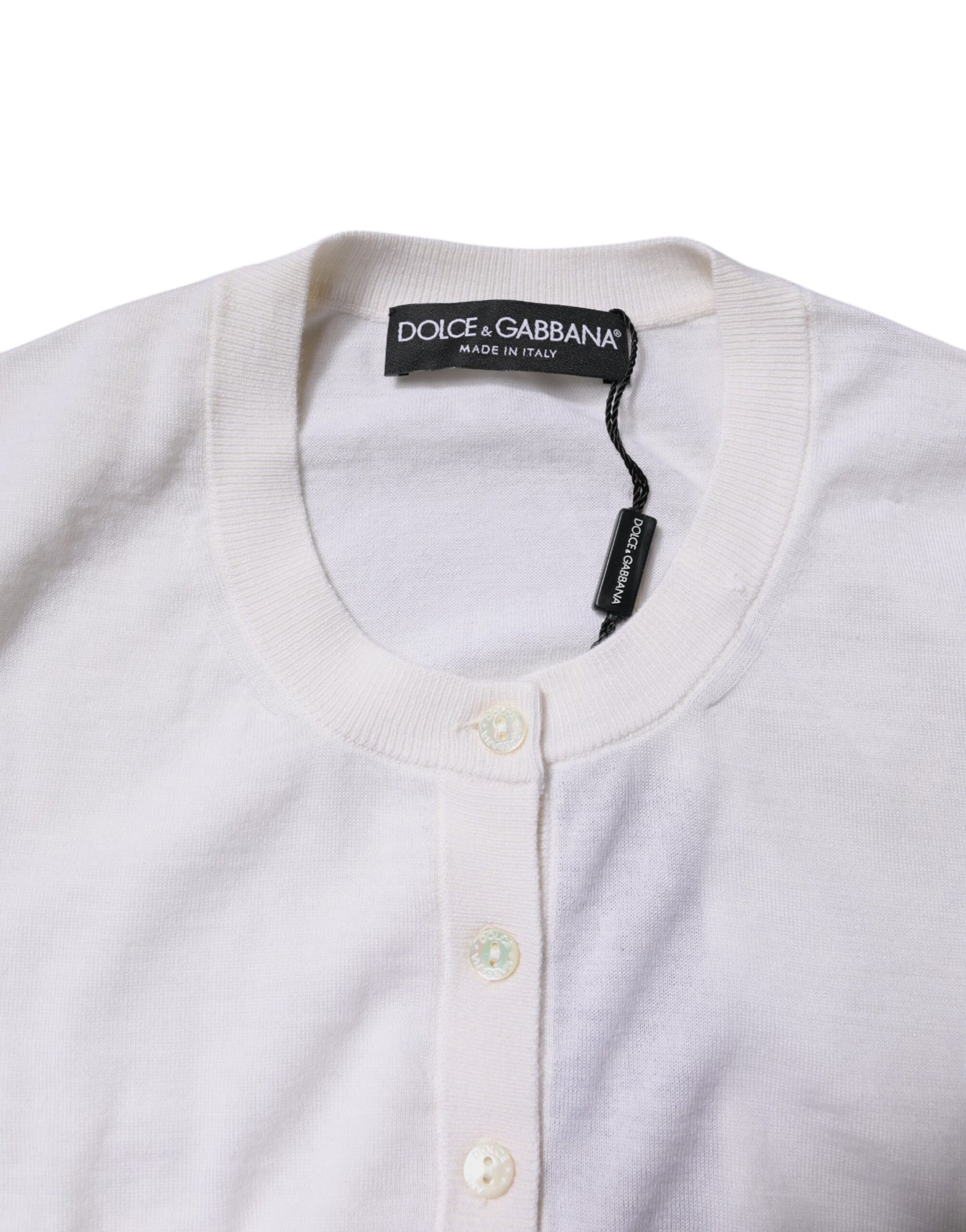 Dolce & Gabbana Cream Cashmere Knit Cropped Cardigan Sweater by Dolce & Gabbana