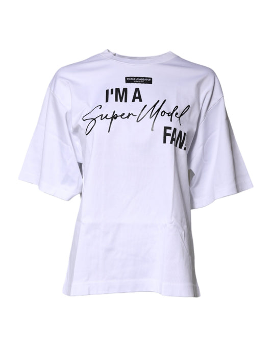 T-shirt col rond en coton imprimé blanc Dolce &amp; Gabbana
