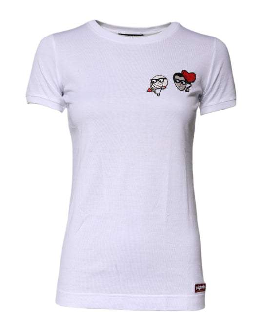 T-shirt brodé en coton blanc Dolce &amp; Gabbana #DGFAMILY