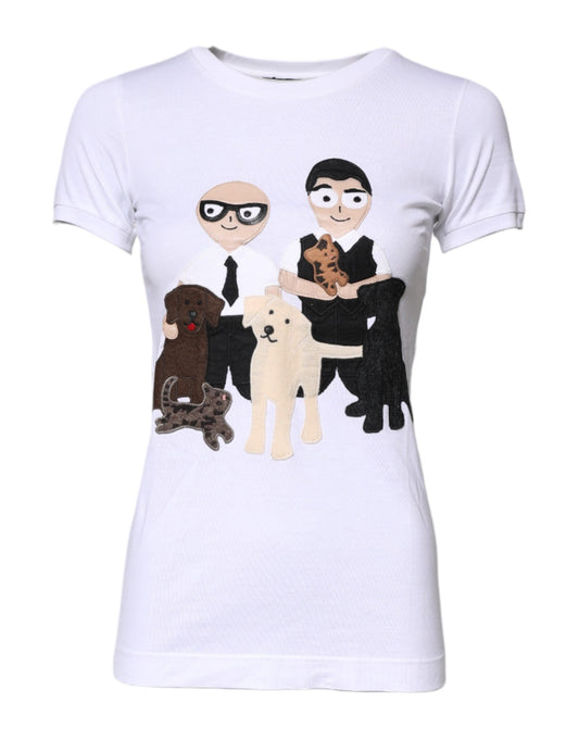 T-shirt brodé en coton blanc Dolce &amp; Gabbana #DGFAMILY